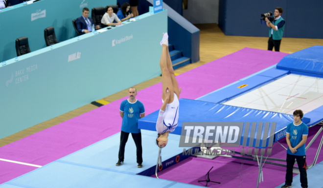 Bakıda batut gimnastikası üzrə FIG Dünya Kubokunun ilk yarış günü start götürüb. Azərbaycan, 5 mart, 2016